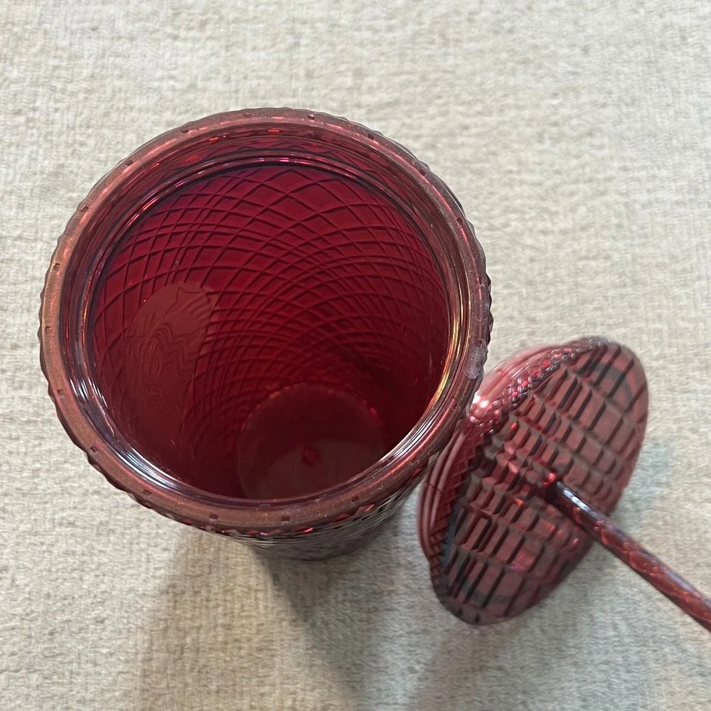 Starbucks Red Ruby Jewel Textured Cold Cup Tumbler 24oz Venti Grid Lid Straw